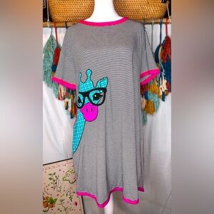 Layla Black And White Striped Beach Comfortable Giraffe Dress Size Medium